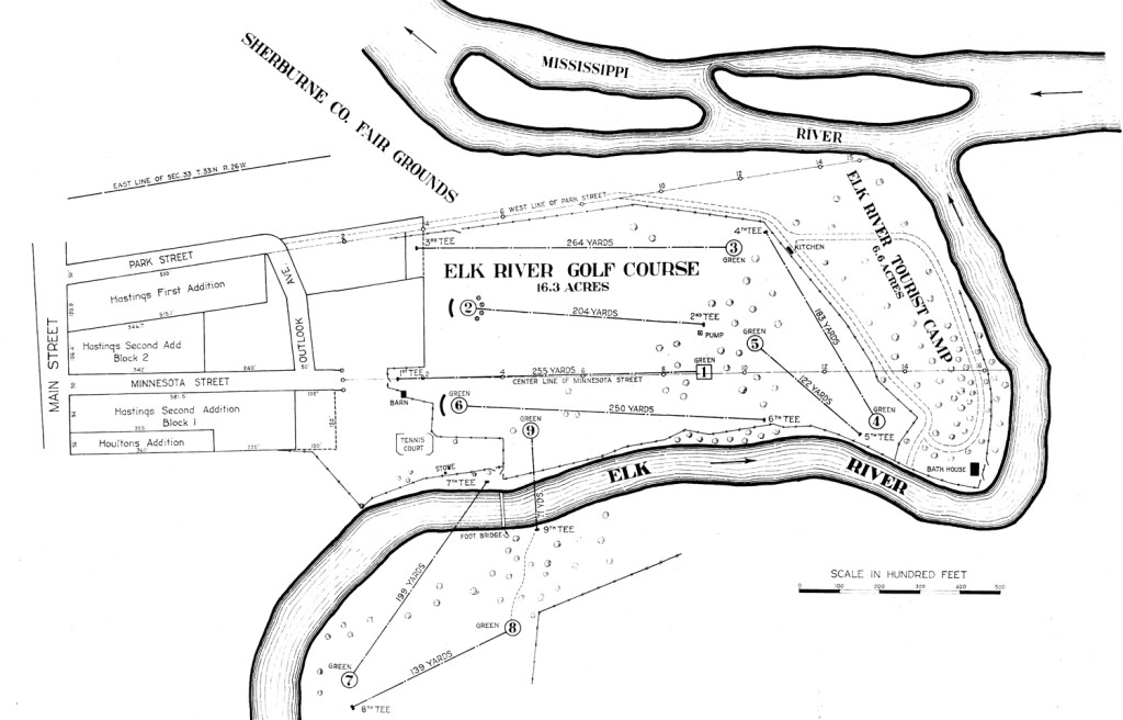 Map of the grounds of Elk River Golf Club and Bailey's Point. Imagine it rotated 90 degrees clockwise to make it geographically correct. South is to the right, west at the bottom, etc. (Courtesy of City of Elk River and Joni Astrup, Elk River Star News)